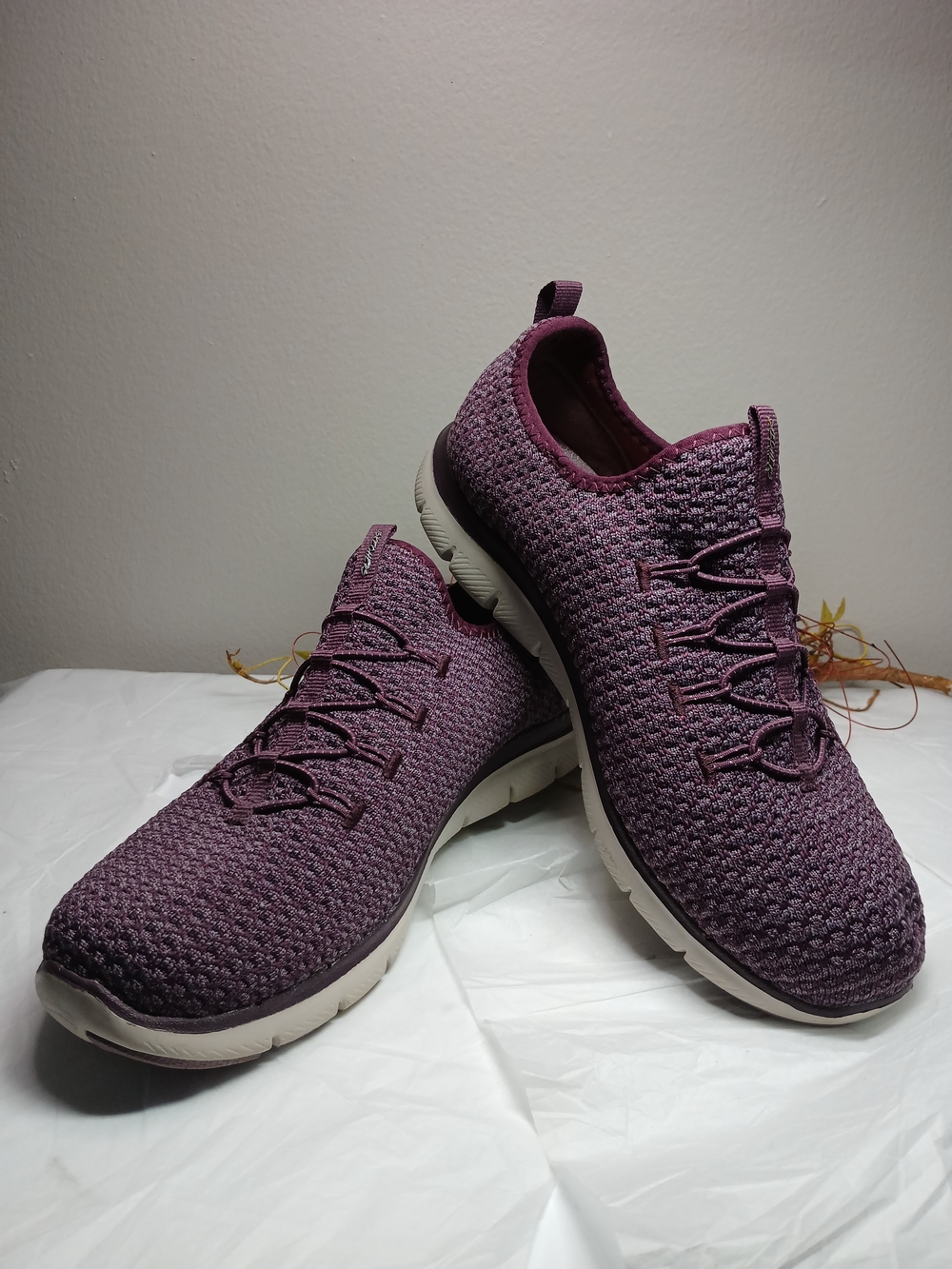 Skechers Women's Knit Slip-On Sneaker in Plum Purple Athletic Athleisure Comfort